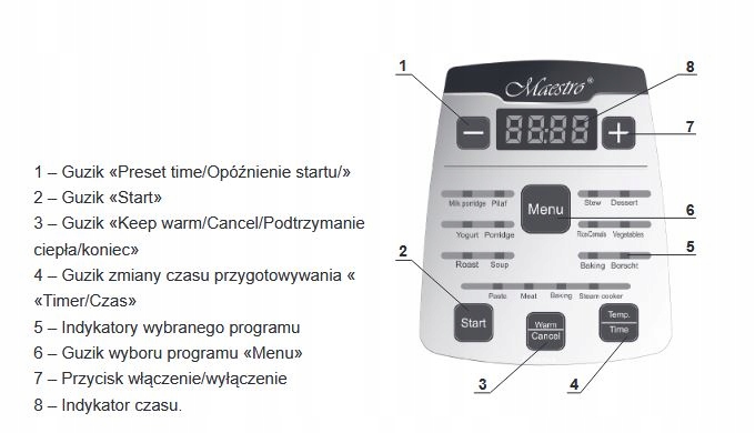 Multicooker, Garnek Elektryczny Maestro 5 l, 17 programów