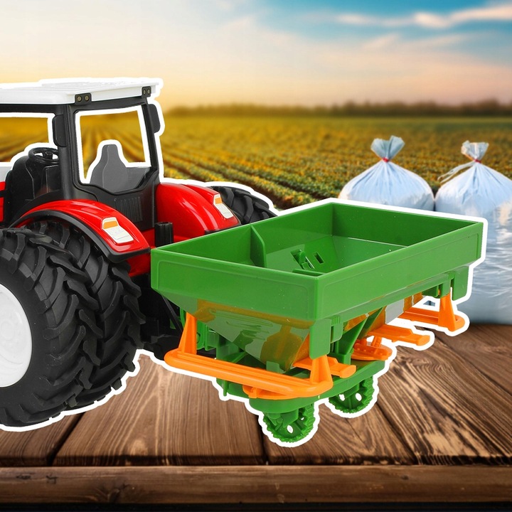 TRAKTOR ZDALNIE STEROWANY RC CIĄGNIK Z ROZSIEWACZEM NAWOZÓW PILOT ŚWIATŁA