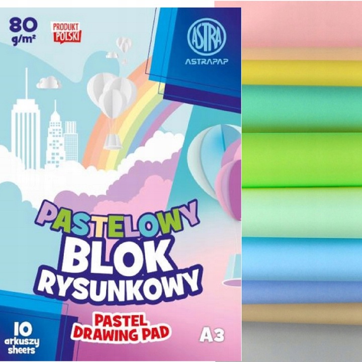 ASTRA ZESTAW BLOKÓW RYSUNKOWE, TECHNICZNE, BIAŁE KOLOROWE, BLOKI A4, A3