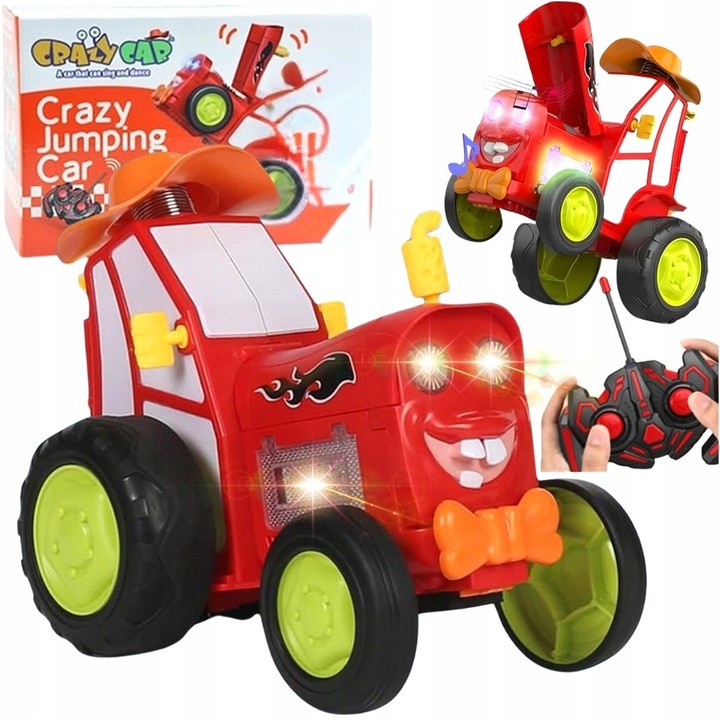 TRAKTOR AUTKO ZDALNIE STEROWANE CIĄGNIK RC CZERWONY ŚWIECI SKACZE TAŃCZY