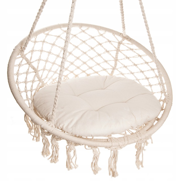 Huśtawka wisząca pleciona BOHO Ecru + Poduszka