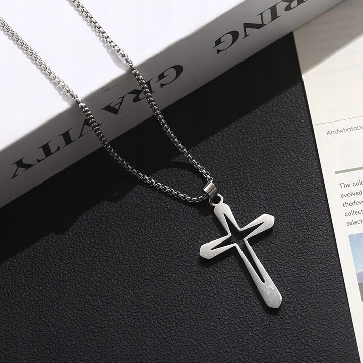 ŁAŃCUSZEK Z KRZYŻYKIEM Srebrny Męski Krzyż Łańcuch Naszyjnik WŁOSKI GRATIS