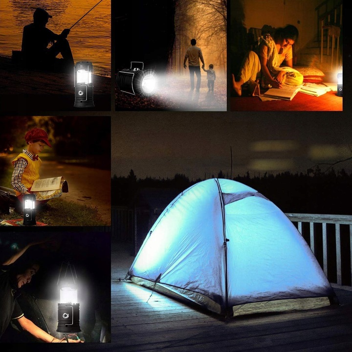 Lampa Solarna LED Latarka Turystyczna Biwakowa Akumulatorowa USB Powerbank