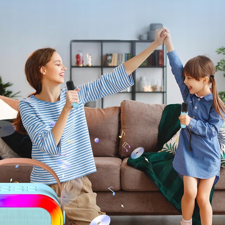 ZESTAW KARAOKE 2 MIKROFONY + GŁOŚNIK BEZPRZEWODOWY BLUETOOTH SUPER DŹWIĘK