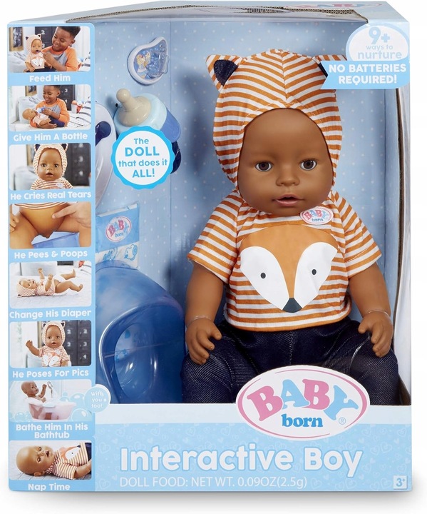 CHŁOPIEC INTERAKTYWNA LALKA BABY BORN - 9 FUNKCJI - NIE WYMAGA BATERII
