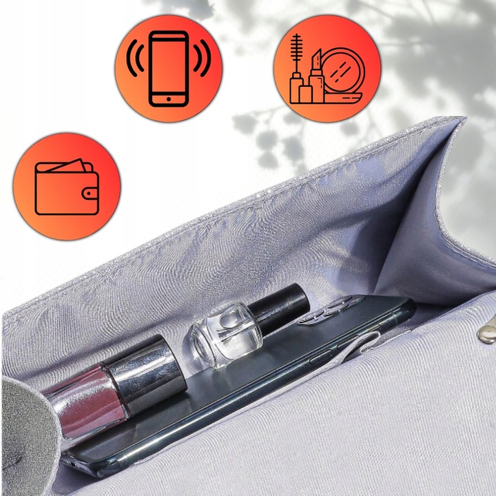 Srebrna Wieczorowa Torebka Kopertówka Błyszcząca na Ślub EFEKTOWNA Wizytowa