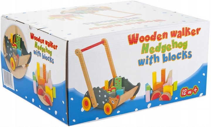 Wózek- chodzik z klockami Wesoły Jeżyk, wyk z drew
