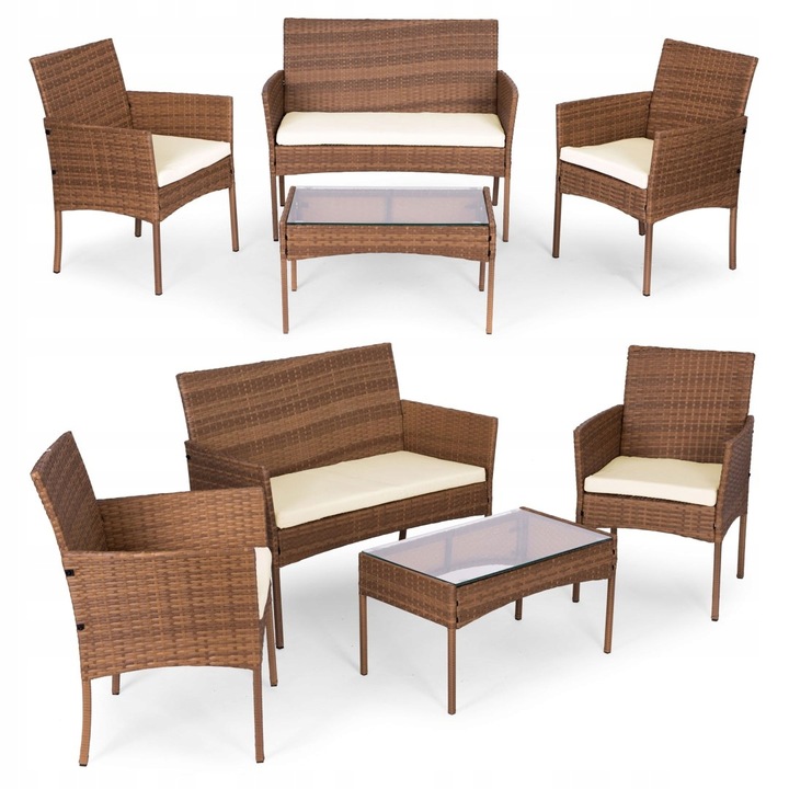 ZESTAW MEBLI OGRODOWYCH Z TECHNORATTANU ŁAWKA STÓŁ KRZESŁA BRĄZ MultiGarden