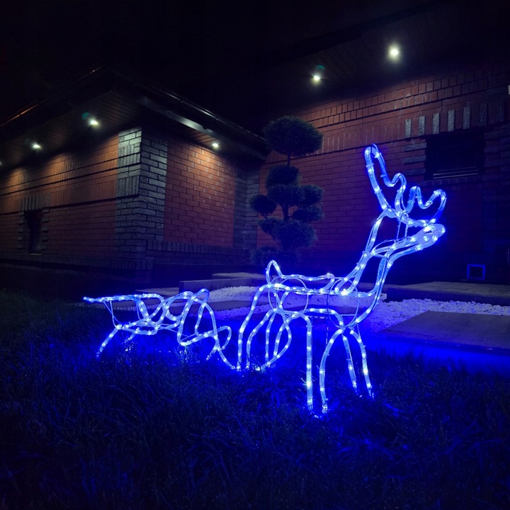 Renifer z Saniami LED Świecący Świąteczny Na Zewnątrz Do Ogrodu Niebieski