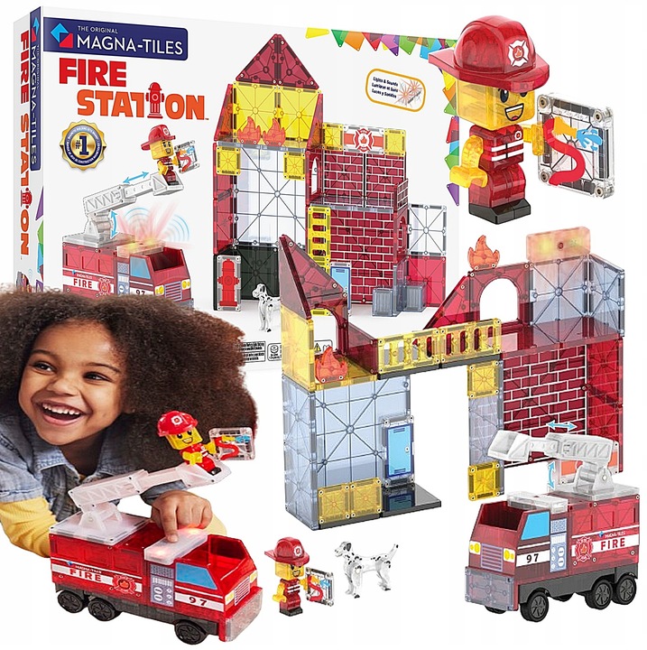 KLOCKI MAGNETYCZNE KONSTRUKCYJNE REMIZA STRAŻACKA Z WOZEM 50 EL MAGNA TILES