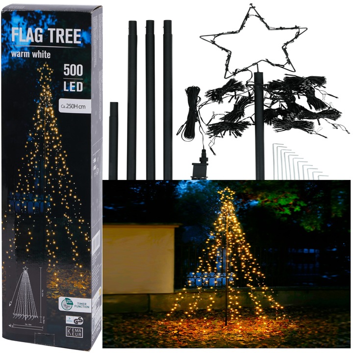 CHOINKA METALOWA XL 250 cm 500 LED TIMER KEMA ZEWNĘTRZNA