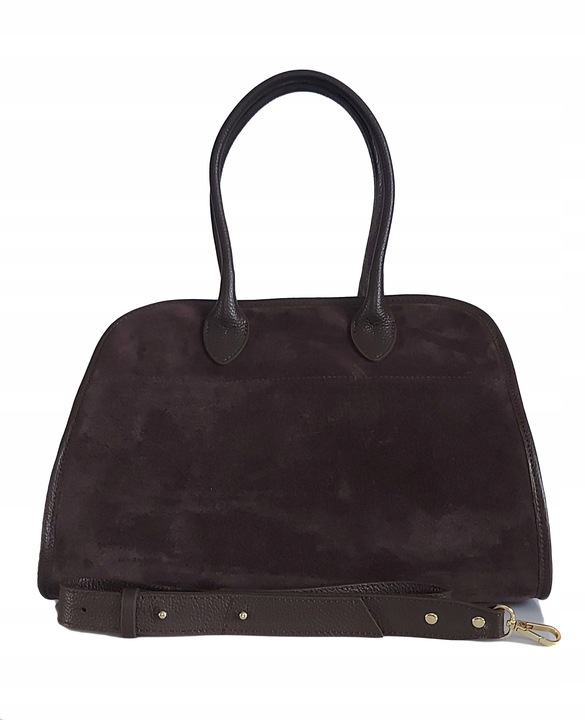 Duży włoski kufer Vera Pelle skórzana pojemna torba A4 Czekoladowa