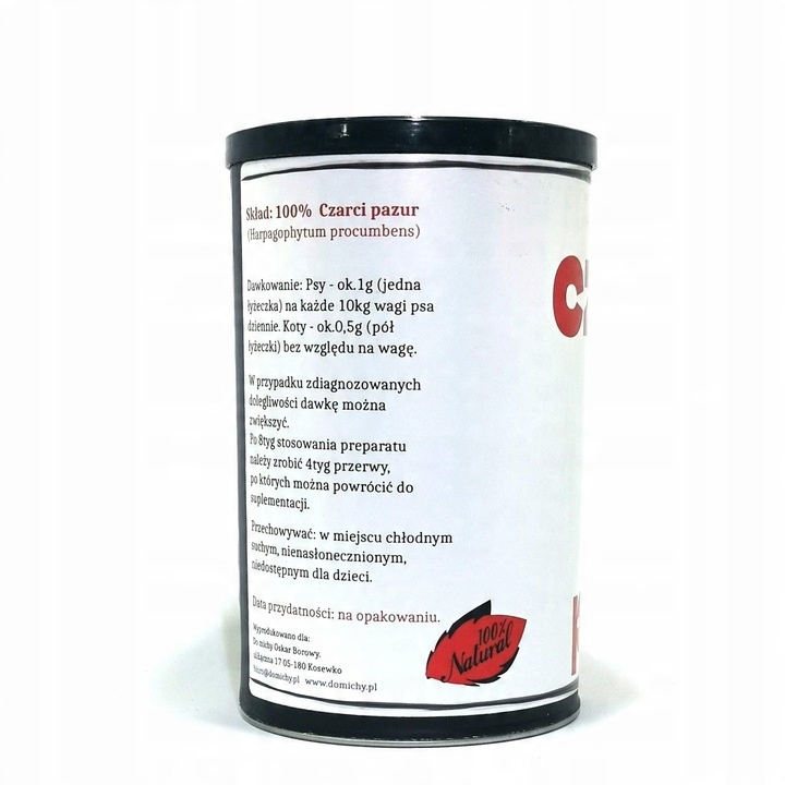 Do michy Suplement Czarci pazur sproszkowany 150g dla Psa i kota.