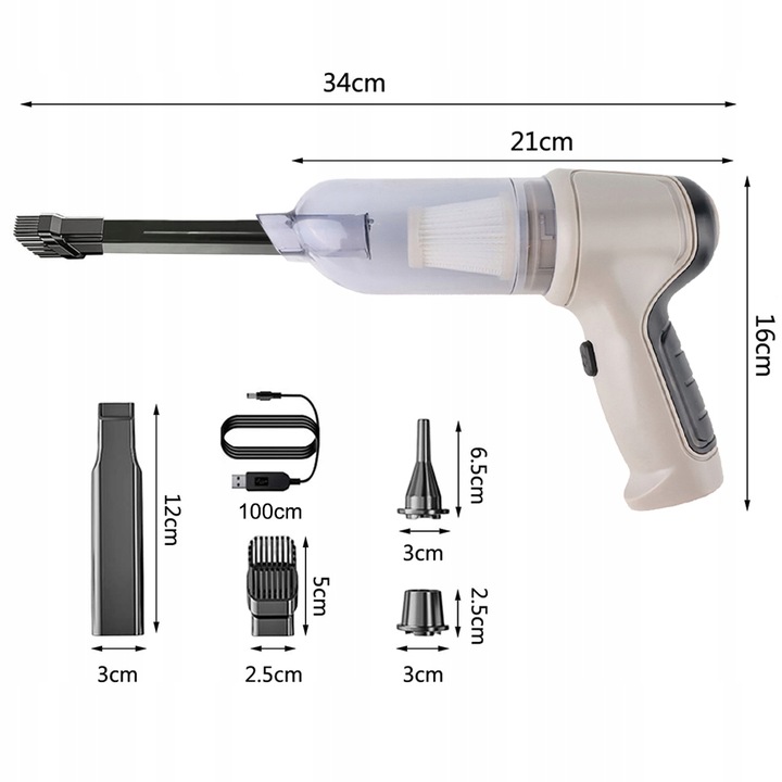 BEZPRZEWODOWY WYDAJNY RĘCZNY ODKURZACZ SAMOCHODOWY 120W 9000PA ŁADOWANY