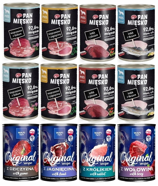 Pan Mięsko I Wafi zestaw 12 x 400g mokra Karma dla psa Mix Smaków