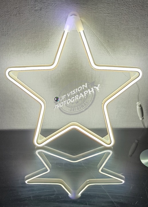 OZDOBA ŚWIĄTECZNA GWIAZDA NEON LED okno ZIMNY BIAŁY + GRATIS NAKLEJKI