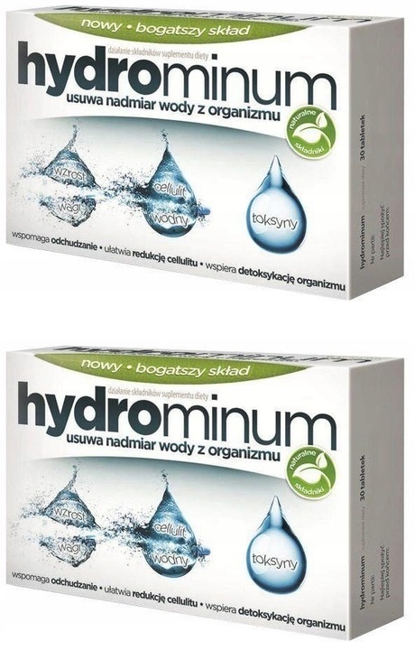 2x Hydrominum usuwa nadmiar wody z organizmu 30 tabletek