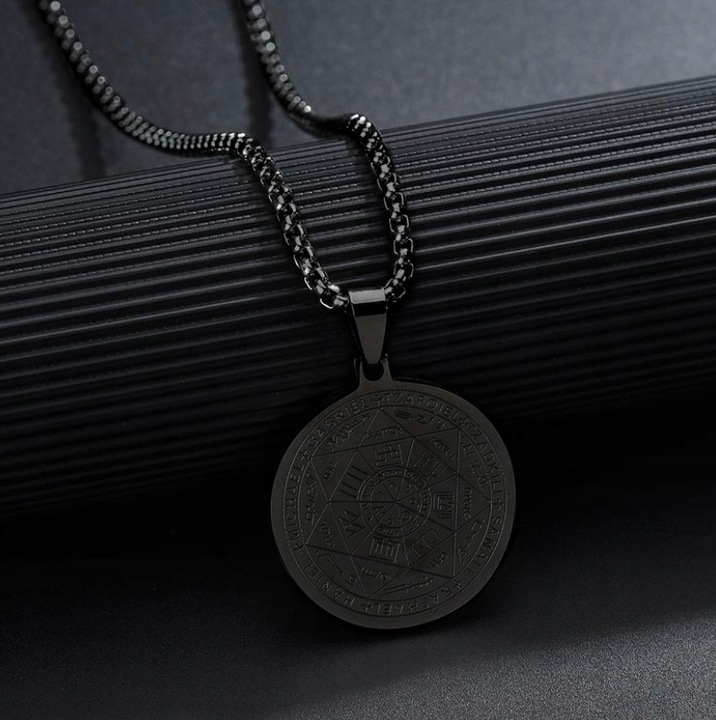 Wisiorek Talizman 7 Aniołów Archaniołów Amulet Pieczęć 316L Czarny