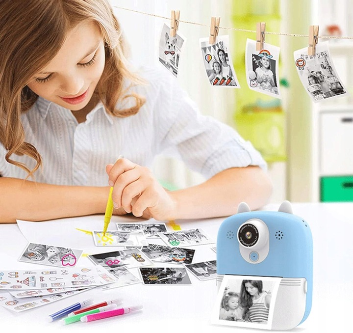 DRUKUŚ 2.0 Z APARATEM MINI DRUKARKA NIEBIESKI + 10 ROLEK SAMOPRZYLEPNYCH