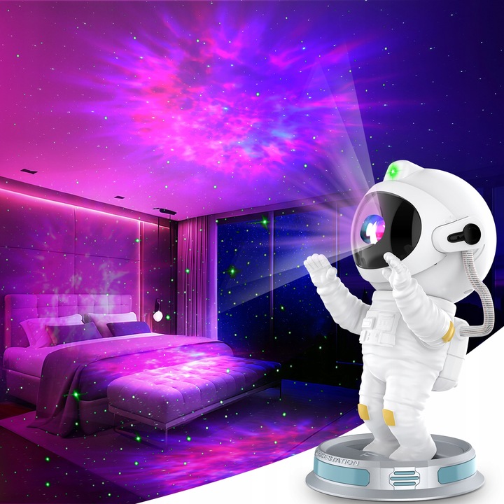 PROJEKTOR GWIAZD ASTRONAUTA LED LAMPKA NOCNA 3D ROBOT DLA DZIECI NA PREZENT