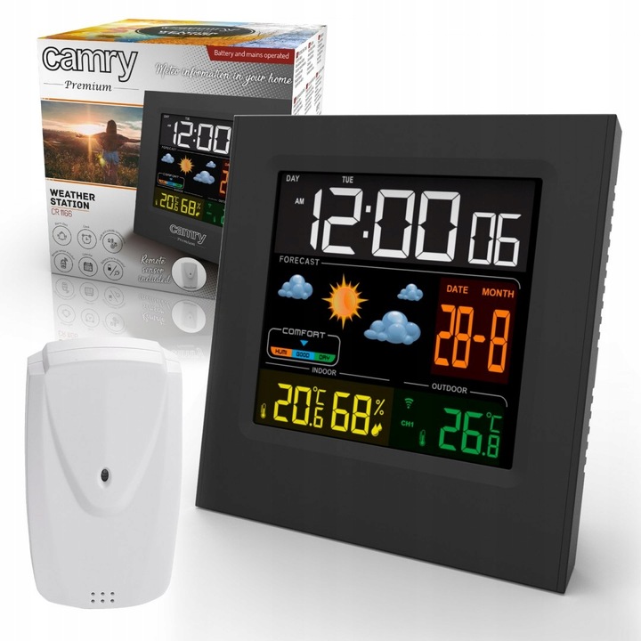 STACJA POGODOWA POGODY BEZPRZEWODOWA TERMOMETR HIGROMET CZUJNIK ZEGAR DATA