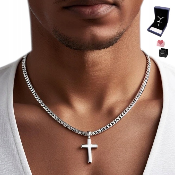 Elegancki Łańcuszek z Krzyżykiem SREBRNY Męski PEŁNY Włoski Komunia Chrzest