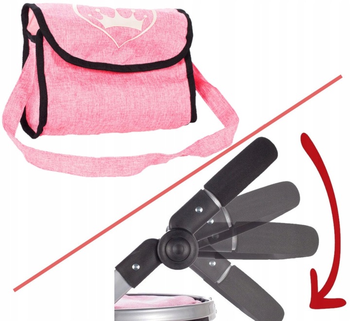 WÓZEK DLA LALEK GŁĘBOKI SPACERÓWKA 2w1 LEKKI SKŁADANY + TORBA + GONDOLA