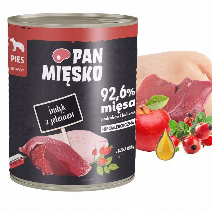 PAN MIĘSKO Karma mokra dla psa Mix Smaków 12x 800g Pełnoporcjowa bezzbożowa