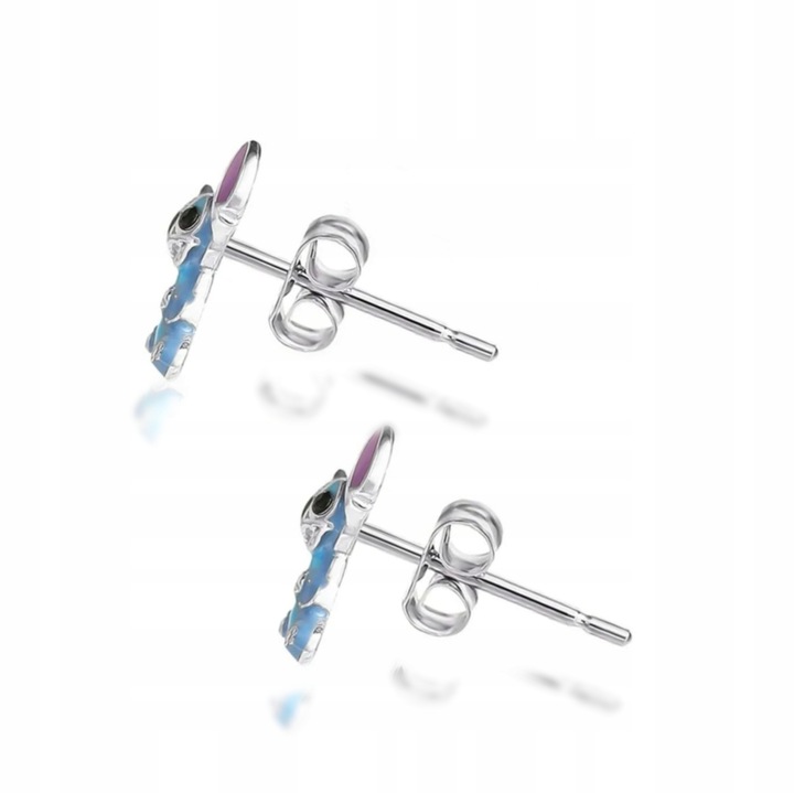 Pr.925 Srebrne bajkowe kolczyki Stich z serduszkiem -HIT kolorowy Stitch