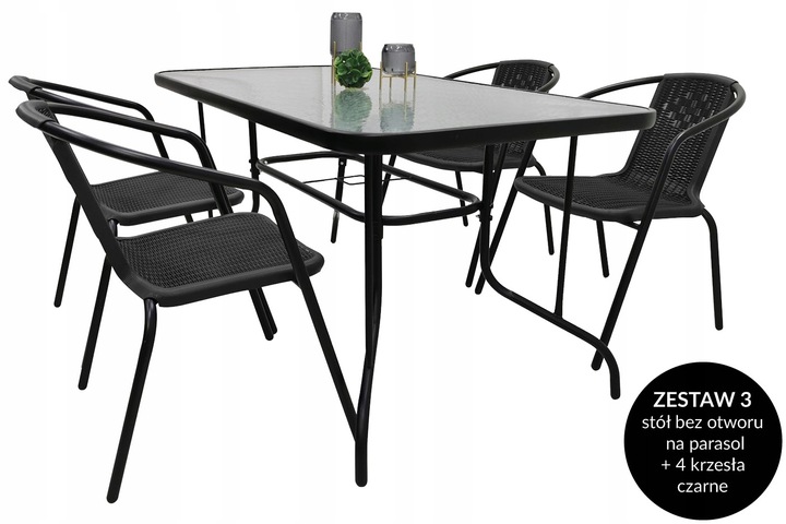 ZESTAW MEBLI OGRODOWYCH NA BALKON STÓŁ 120x70+4x KRZESŁA LORETTO CZARNE MIX