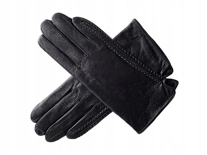 RĘKAWICZKI SKÓRZANE DAMSKIE OCIEPLANE SKÓRA CIELĘCA CZARNE NA JESIEŃ ZIMĘ