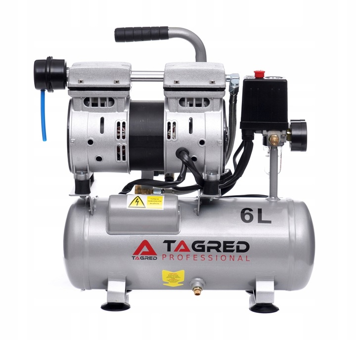 SPRĘŻARKA KOMPRESOR BEZOLEJOWY MOCNY WYDAJNY 6L 550W DWA TŁOKI R2 10 BAR