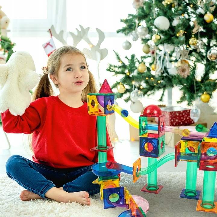 Tor kulkowy Klocki magnetyczne konstrukcyjne edukacyjne70 el kulodrom PTG70