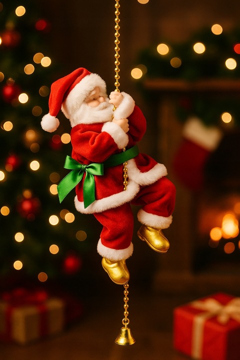 Wspinający się Mikołaj na Linie 100cm Melodyjka Prezent na Święta góra,dół