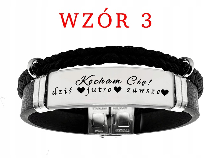 Bransoletka męska SKÓRZANA z GRAWEREM srebrna STAL prezent + GRAWER GRATIS