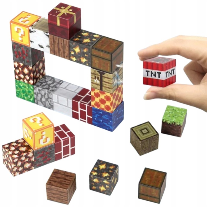 KLOCKI MAGNETYCZNE PIKSELE BLOCZKI SZEŚCIANY MOCNE 200 KLOCKÓW + 2 LUDZIKI