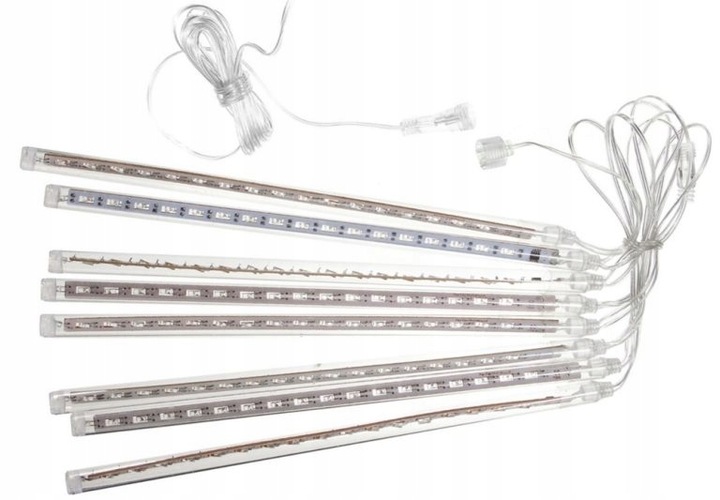 Sople SPADAJĄCY ŚNIEG 50cm METEORY kurtyna świetlna BIAŁE ZIMNE zewnętrzne