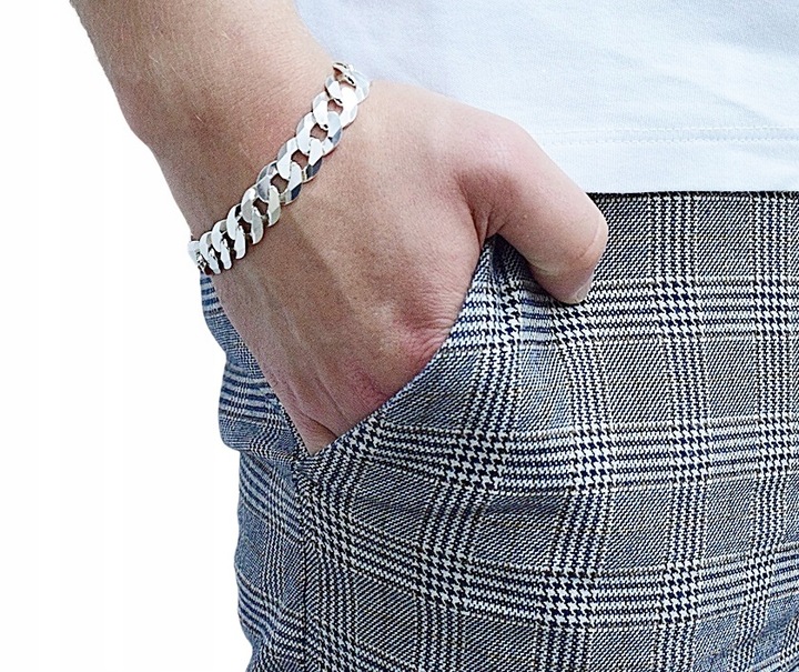 Srebrna Bransoletka Męska Pancerka 1,20 cm Diamentowana 925 Grawer Gratis