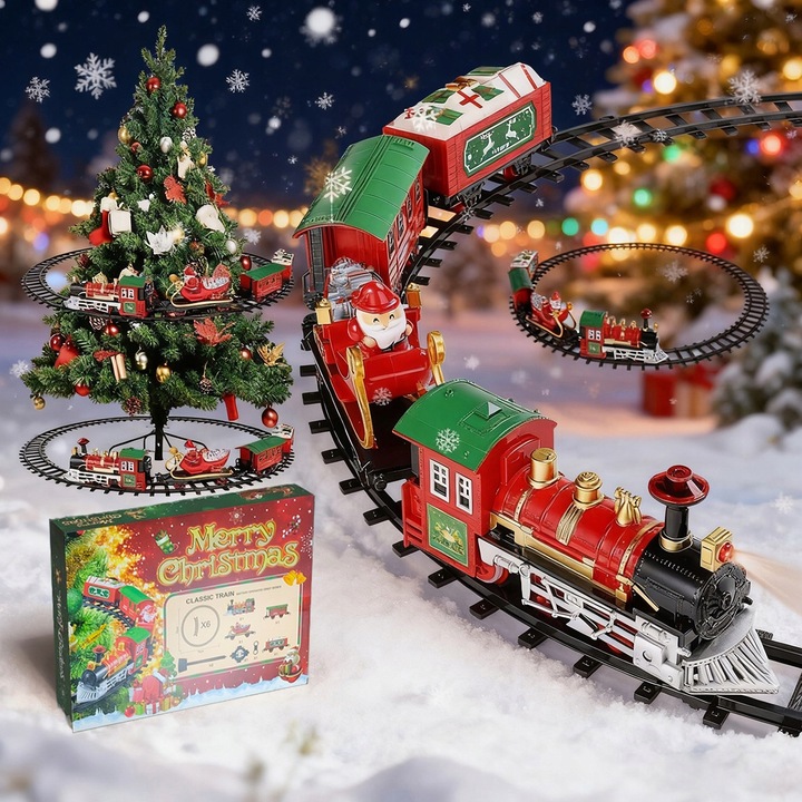 Pociąg świąteczny oświetlenie dźwięk KOLEJKA tory Lokomotywa + 4 wagony