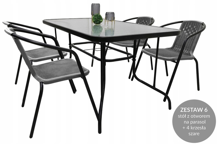 ZESTAW MEBLI OGRODOWYCH BALKON TARAS STÓŁ 120x70+ 4x KRZESŁA LORETTO MIX