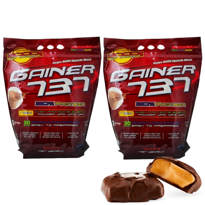 2x GAINER 737 3000g MEGABOL 3 MASA MASS TOFFI