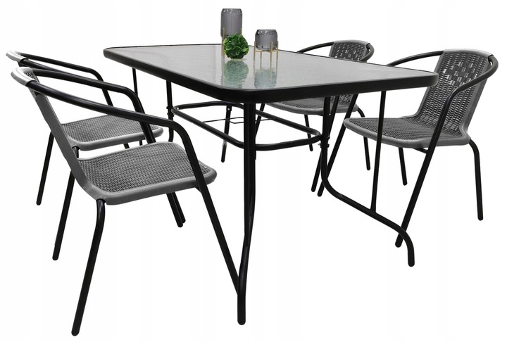 ZESTAW MEBLI OGRODOWYCH NA TARAS STÓŁ 120x70 + 4x KRZESŁA LORETTO SZARY MIX