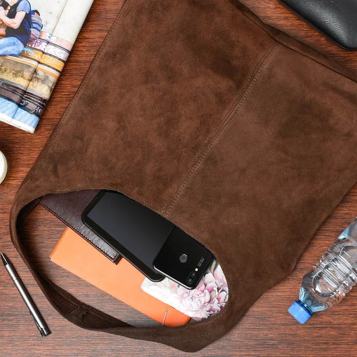 Torebka damska skórzana zamszowa pojemna shopper A4 klasyczna skóra włoska