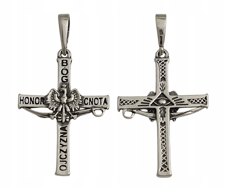 Krzyżyk Srebrny Męski Oksydowany z Orłem pr 925 Grawer Gratis