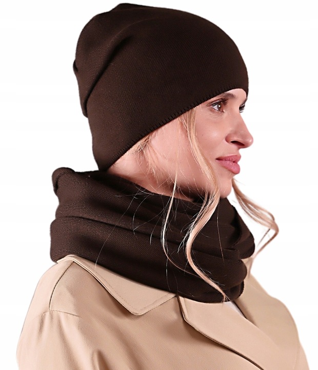 CZAPKA damska przejściowa jesienna gładka Polska modny BRAZ czekolada