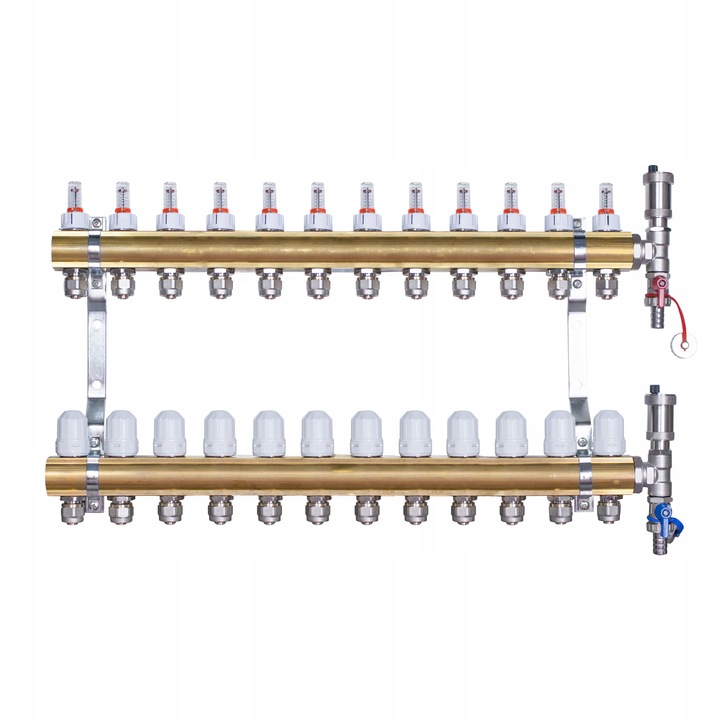 Rozdzielacz mosiężny do podłogówki 12 obwodów sekcji kolektor do rur PEX