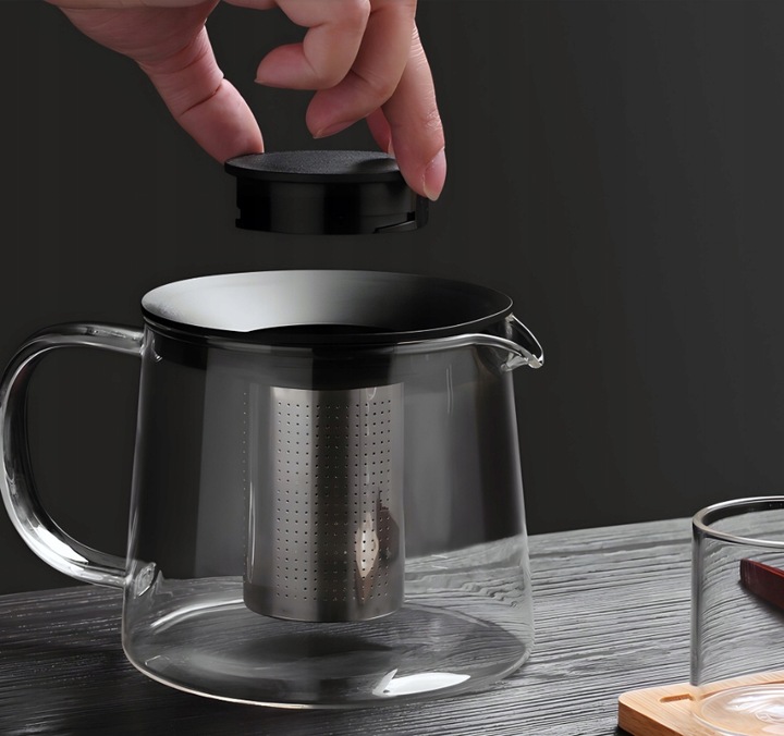 SZKLANY DZBANEK ZAPARZACZ DO HERBATY ZIÓŁ STALOWE SITKO 1,5L