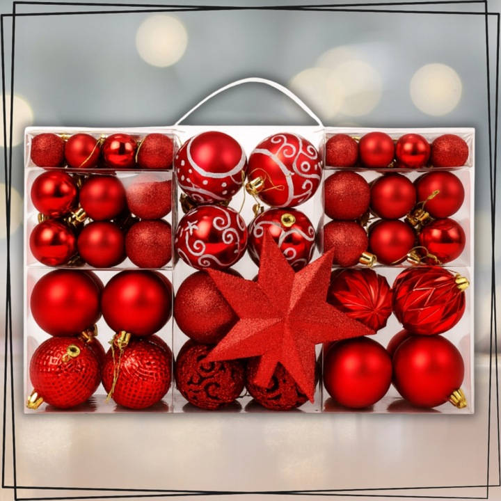 ZESTAW BOMBKI CHOINKOWE PLASTIKOWE CHOINKĘ CZERWONE NIETŁUKĄCE ŚWIĄTECZNE