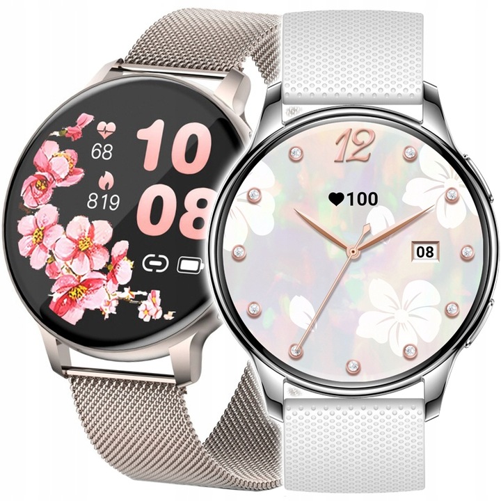 SMARTWATCH ZEGAREK DAMSKI POLSKIE MENU WIELOFUNKCYJNY 300mAh AMOLED 2 PASKI