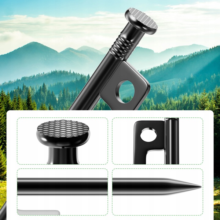 kotwy do trampoliny Solidne kotwa do ziemi 9mm 30cm 8szt z workiem czarny